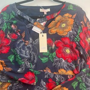 Fanco Women's Dress Size XL Large Floral Bell Sleeve V-Neck Boho Top NWT